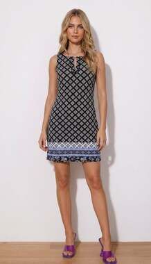 White House Black Market Dress Medium Black Blue Geo Sleeveless Jersey